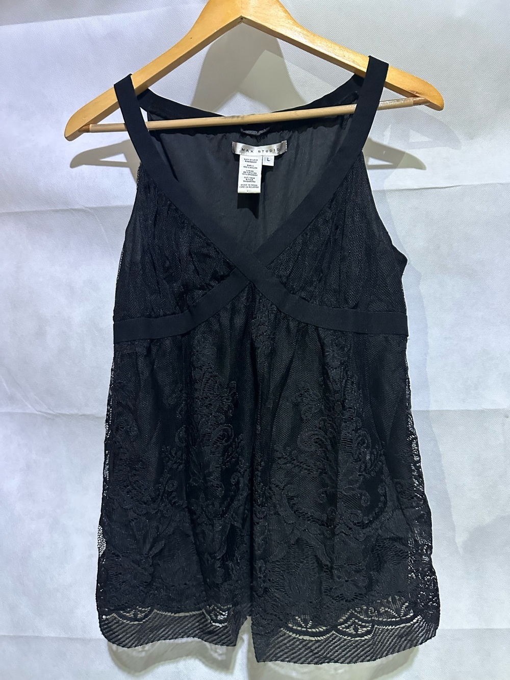 VTG Max Studio Y2K Babydoll Lace Top Large Fairy Grunge WhimsiGoth Black 90s EUC